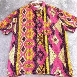 Urban Outfitters Mens M Shirt Purple Yellow Geometric Colorful Camp Casual Y2K